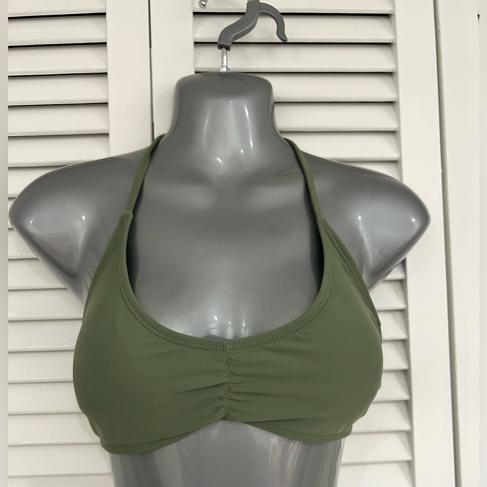 Sheikini bikini top. Large- sage green -ties at neck and multi strap back